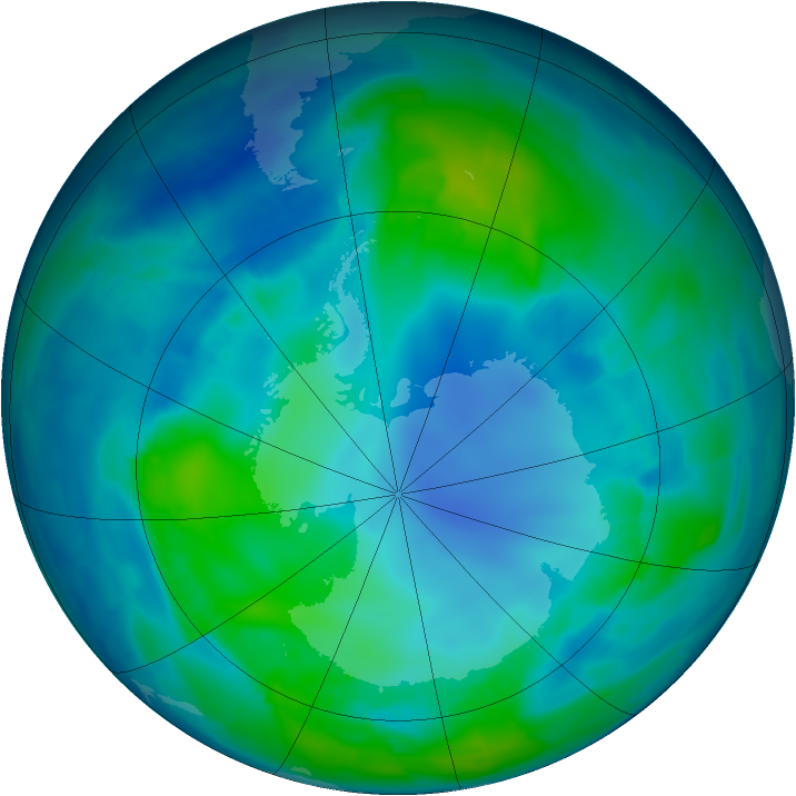 Antarctic ozone map for 29 April 2009